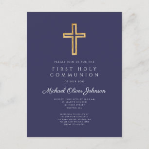 Elegant Navy Blue Kor Boy First Communion Vykort