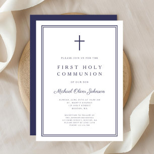 Elegant Navy Blue Kor Boy First Heliga Communion Inbjudningar