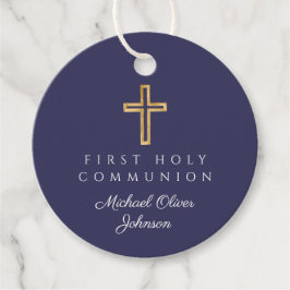 Elegant Navy Blue Kor First CommuniRound Gåvor Etiketter