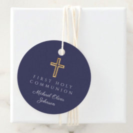 Elegant Navy Blue Kor First CommuniRound Gåvor Etiketter