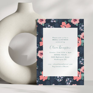 Elegant Navy Blue Land Blommigt Möhippa Luncheon Inbjudningar
