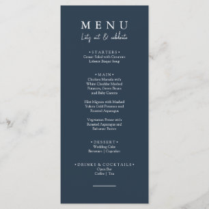 Elegant Navy Blue Låt oss Eat Calligraphy Bröllop Meny