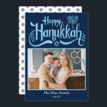 Elegant Navy Blue Lycklig Hanukkah Photo Julkort<br><div class="desc">Elegant Navy Blue Lycklig Hanukkah Photo Helgdag Card</div>