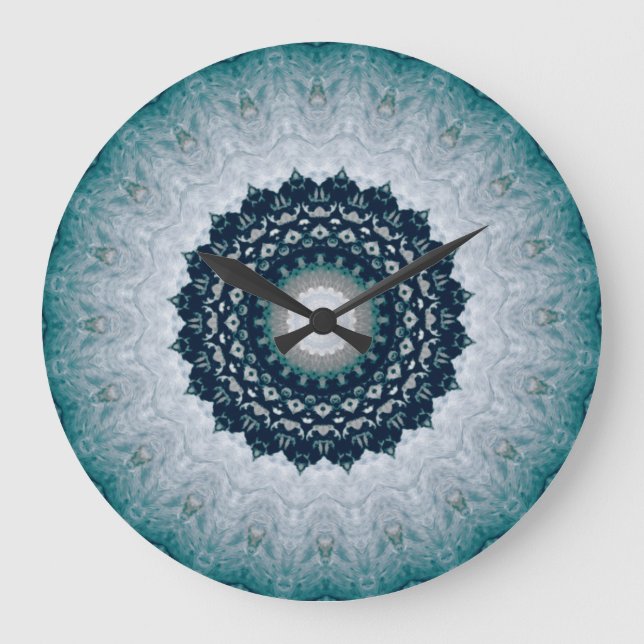 Elegant Navy Blue Mandala Stor Klocka (Framsida)
