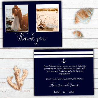 Elegant Navy Blue Marin Ankare Bröllopsfoto Tack Kort