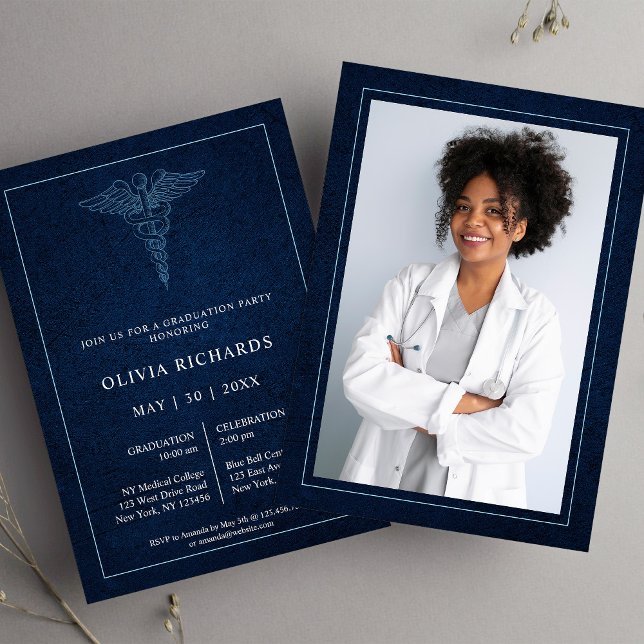 Elegant Navy Blue Medical School Studenten Inbjudningar (Skapare uppladdad)