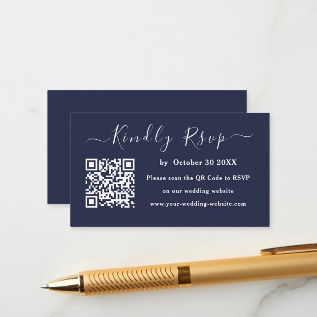Elegant Navy Blue | Minimalist Wedding Tilläggskort (Fram/Back In Situ)