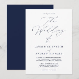 Elegant Navy Blue Modern Minimalist Bröllop Inbjudningar