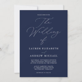 Elegant Navy Blue Modern Minimalist Bröllop Invita Inbjudningar