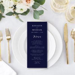 Elegant Navy Blue Modern Minimalist Bröllop Meny