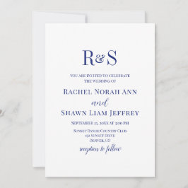 Elegant Navy Blue Modern Monogram Wedding Inbjudningar