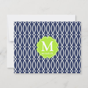 Elegant Navy Blue Modern Trellis Monogrammed Inbjudningar