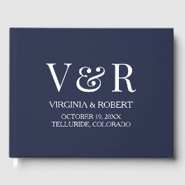 Elegant Navy Blue Monogram | Minimalist Wedding Gästböcker