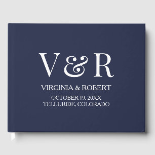 Elegant Navy Blue Monogram Minimalist Wedding Gästböcker