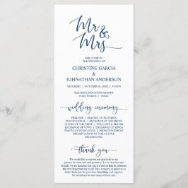 Elegant Navy Blue, Mr. och Mrs., Bröllop Ceremony Program