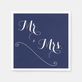 Elegant Navy Blue Mr. och Mrs Bröllop Napkins Pappersservett
