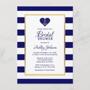Elegant Navy Blue Nautical Bröllop Möhippa Inbjudningar