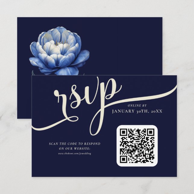 Elegant Navy Blue och Cream Tulip Bröllop OSA Kort (Fram/baksida)