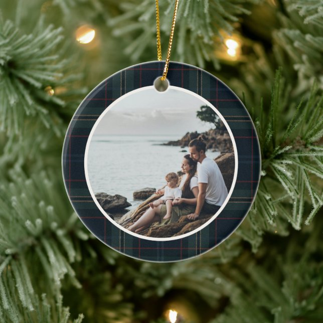 Elegant Navy Blue och Grönt Play Photo jul Julgransprydnad Keramik (Träd)