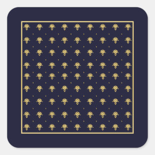 Elegant Navy Blue och Guld Damask Fyrkantigt Klistermärke