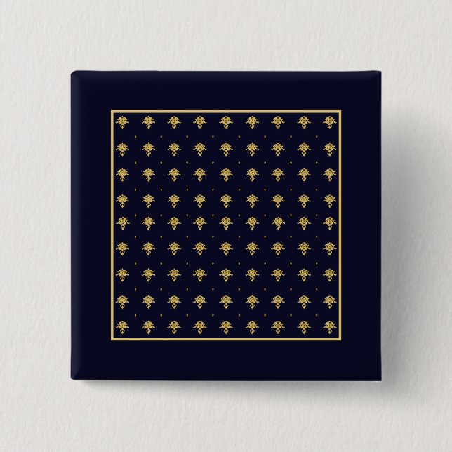Elegant Navy Blue och Guld Damask Knapp (Framsida)