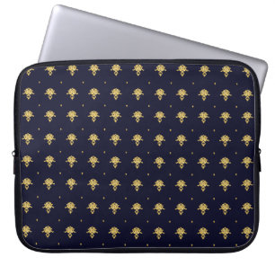 Elegant Navy Blue och Guld Damask Laptop Fodral
