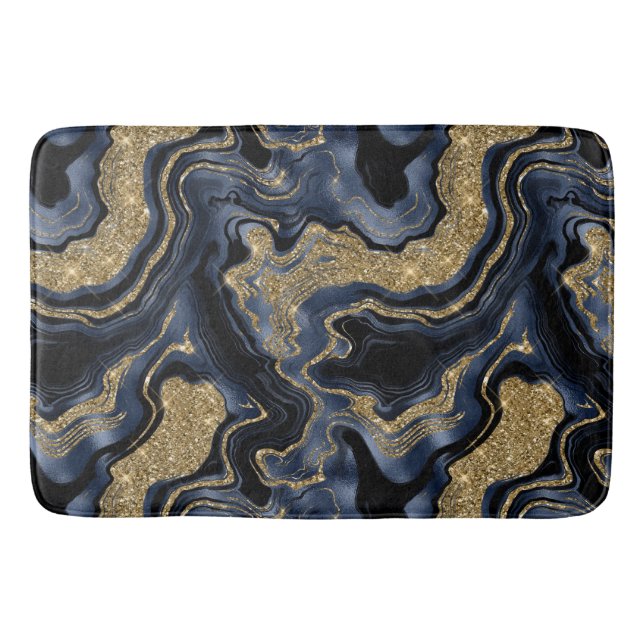 Elegant Navy Blue och Guld Glitter Agate Mönster Badrumsmatta (Framsidan)