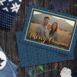 Elegant Navy Blue och Guld Stars julfoto Julkort