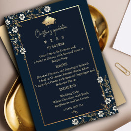 Elegant Navy Blue och Guld Studenten Menu Inbjudningar