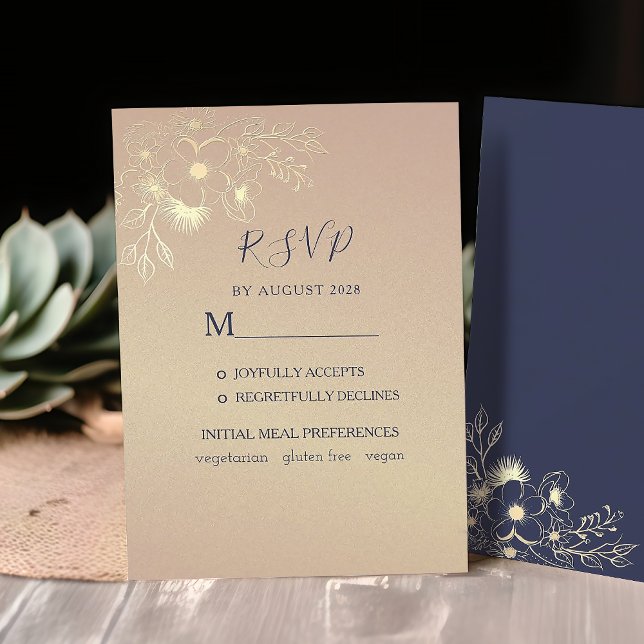 Elegant Navy Blue och Ro Guld Bröllop OSA Kort (Skapare uppladdad)