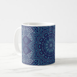 Elegant Navy Blue och Teal Mandala Mönster Mugg