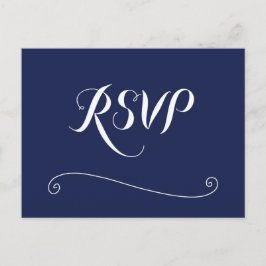 Elegant Navy Blue Och Vit Bröllops-RSVP Vykort