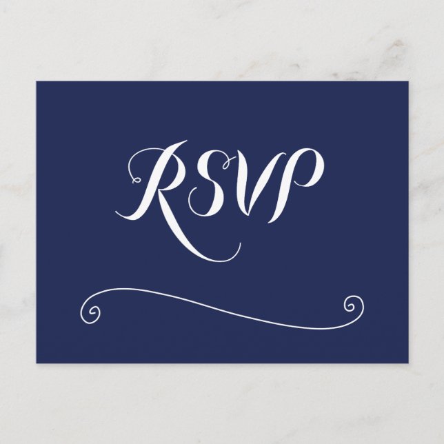 Elegant Navy Blue Och Vit Bröllops-RSVP Vykort (Framsida)