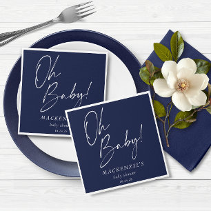 Elegant Navy Blue Oh Baby Baby Shower Pappersservett