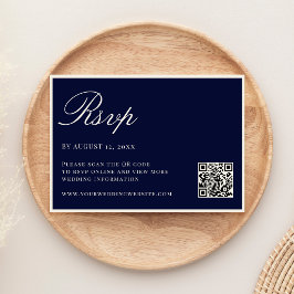 Elegant Navy Blue Old Money QR-kod Bröllop OSA Kort