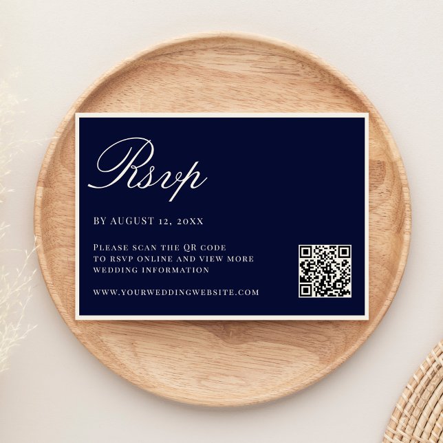 Elegant Navy Blue Old Money QR-kod Bröllop OSA Kort (Skapare uppladdad)