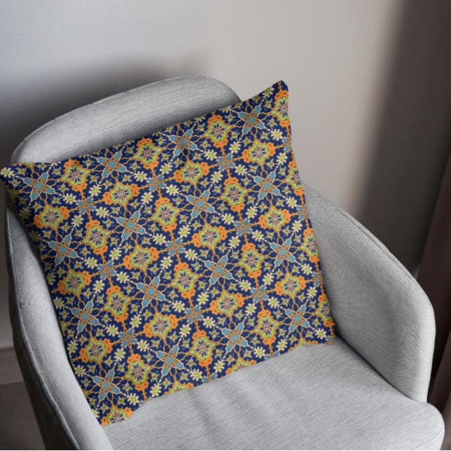 Elegant Navy Blue Orange American MoJo Pillow Kudde (Skapare uppladdad)