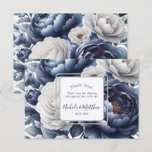 Elegant Navy Blue Peonies & Vit ros Bröllop Tack Kort