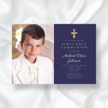 Elegant Navy Blue Photo Boy First Communion