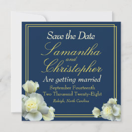 Elegant Navy Blue Photo Guld Script Vit ros Spara Datumet