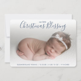 Elegant Navy Blue Photo Helgdag Birth Notice Julkort