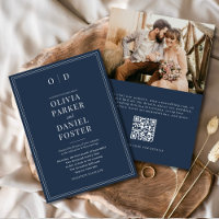 Elegant Navy Blue Photo QR Code Bröllop