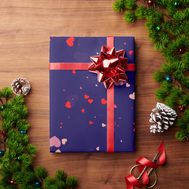 Elegant Navy Blue Pink Hearts Valentine Presentpapper (Julgåva)