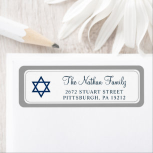 Elegant Navy Blue Pub Mitzvah Returadress Etikett