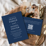Elegant Navy Blue QR Code Photo Bröllop Inbjudningar<br><div class="desc">Den här elegantens blåbröllopsinbjudan blandar klassiskt stil med modern bekvämlighet. Rikens flotta ge är en sofistikerad, formell känsla, medan den rena utformningen och den balanserade utformningen gör den tidlöst vacker. Den innehåller ett personligt foto som gör varje inbjudan speciell, tillsammans med en byggt QR-kod så att gästerna enkelt kan OSA...</div>