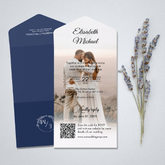 Elegant Navy Blue QR-kod Webbplats för foto till B
