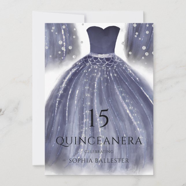 Elegant Navy Blue Quinceanera Dress Gown Party Inbjudningar (Framsida)