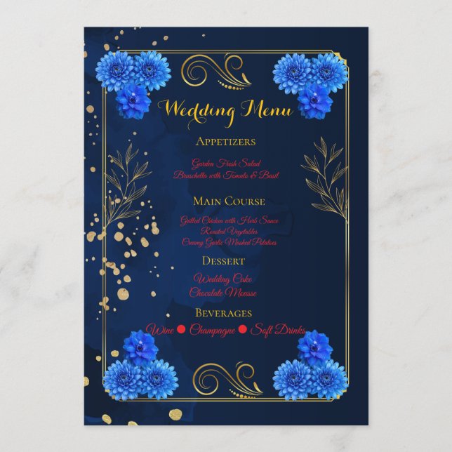 Elegant Navy Blue Reception Menu Template Meny (Framsida)