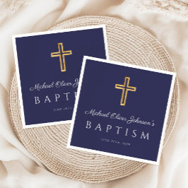 Elegant Navy Blue Religiösa Kor Boy Baptism Pappersservett