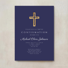 Elegant Navy Blue Religiösa Kor Boy Bekräftelse Inbjudningar